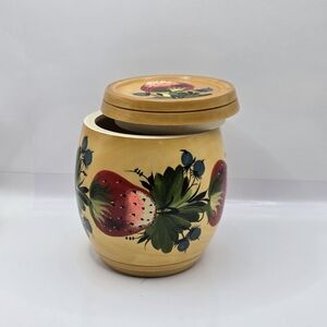 VTG Soviet wooden barrel-box USSR artistic Hand Painting Strawberry Blueberries